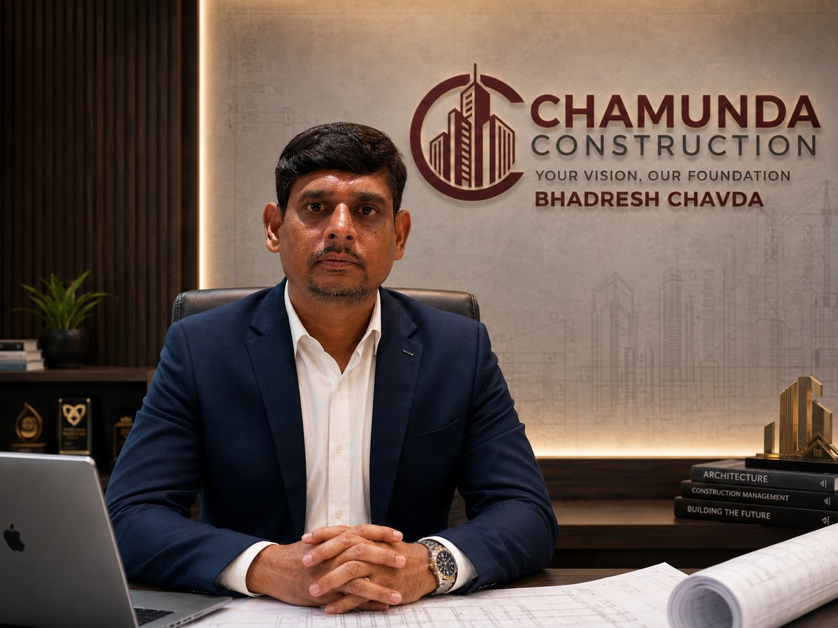 Bhadresh Chavda, Founder of Chamunda Constructions, at the Chamunda Construction office